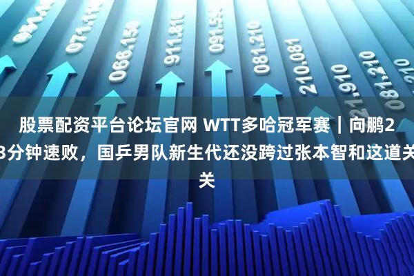 股票配资平台论坛官网 WTT多哈冠军赛｜向鹏23分钟速败，国乒男队新生代还没跨过张本智和这道关
